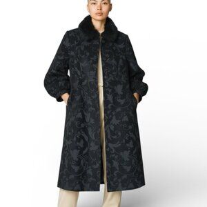 Vintage Jessica Brocade Long Winter Coat Faux Fur Collar Sz 14 Statement Luxury